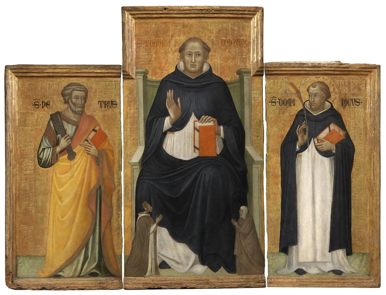 Polyptyque ancien représentant saint Dominique entouré de deux saints