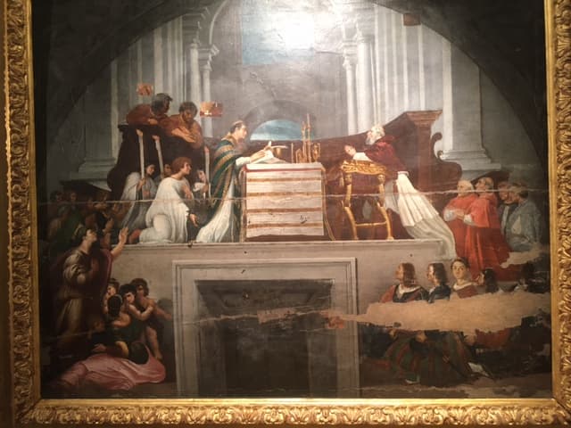 Tableau ancien représentant une célébration religieuse